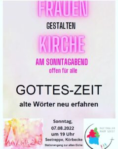 Read more about the article 7. Aug: „Frauen gestalten Kirche“ – Gottesdienst mal ganz anders