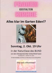 Read more about the article 2. Okt. „Frauen gestalten Kirche“ – Alles klar im Garten Eden!?